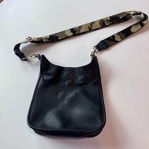 Black crossbody bag with camouflage army green camo guitar adjustable strap